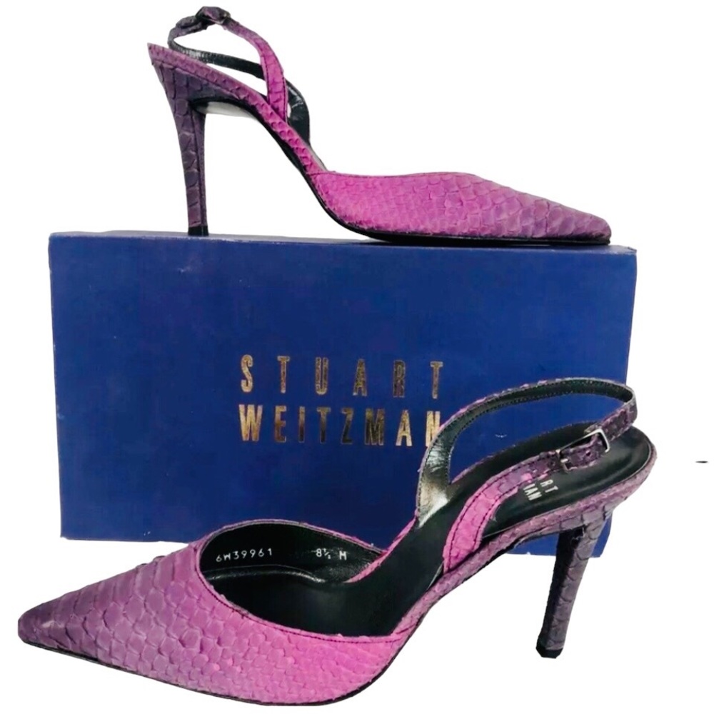 Stuart Weitzman purple python sling back high heels Sz 8.5 38.5